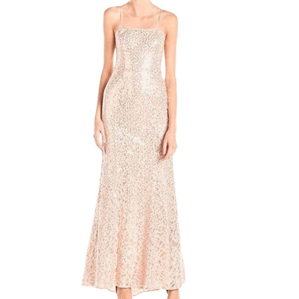 NWT BCBGMAXAZRIA Dress Women's 8 Nude Champagne Natasha Formal Sequin Long